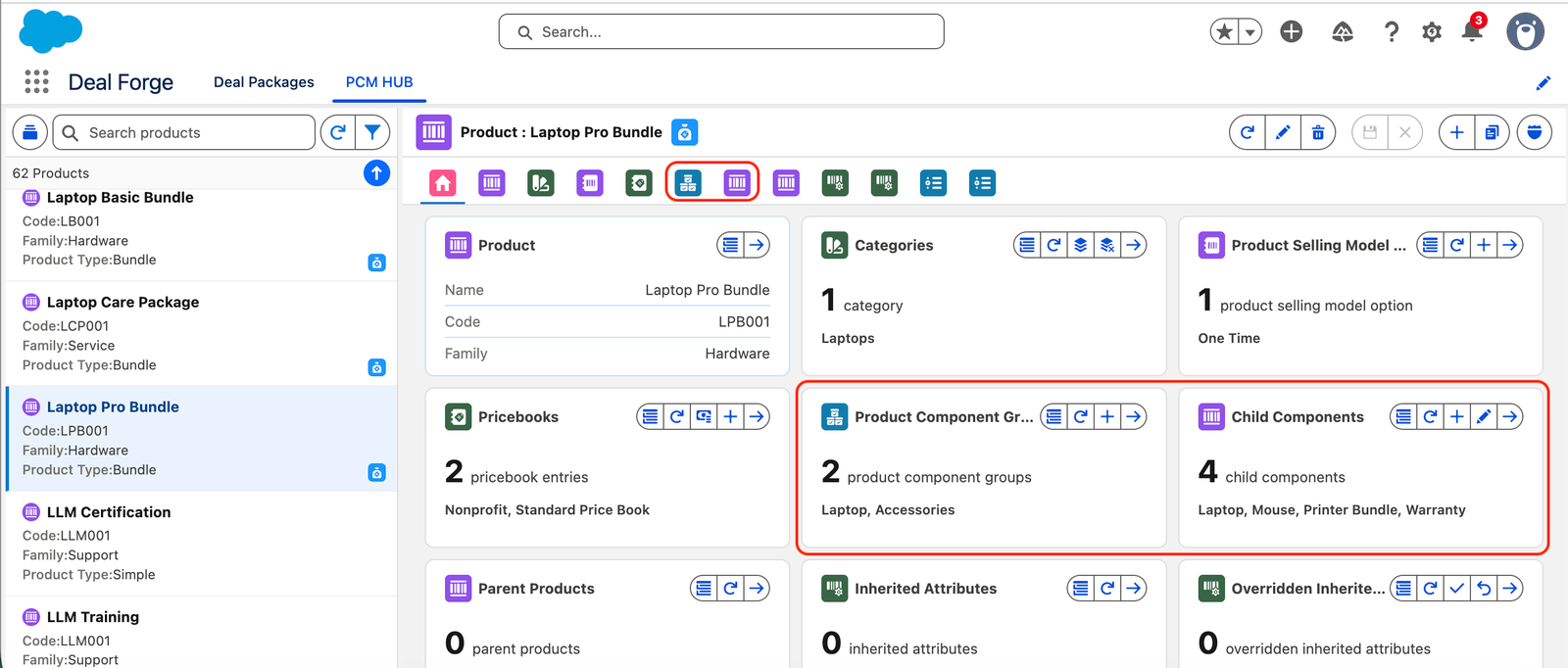 Tab strip for a Bundle product, showing Product Component Groups and Child Components tabs.