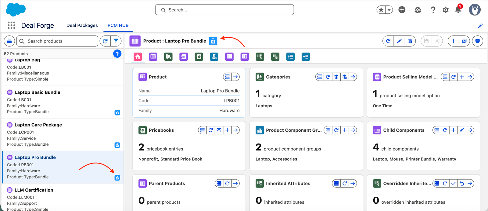 Header bar with a bundle product selected, showing the bundle icon next to the title.