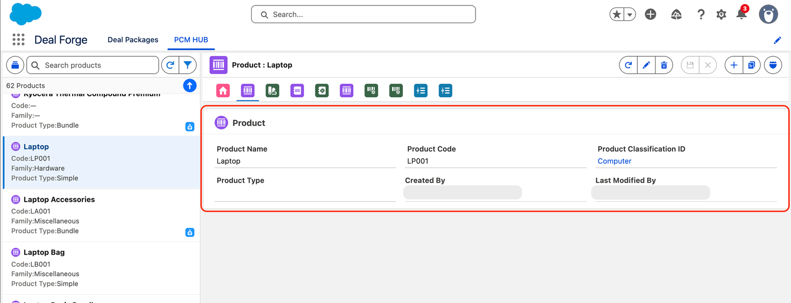 Detail tab for a Product record in edit mode.